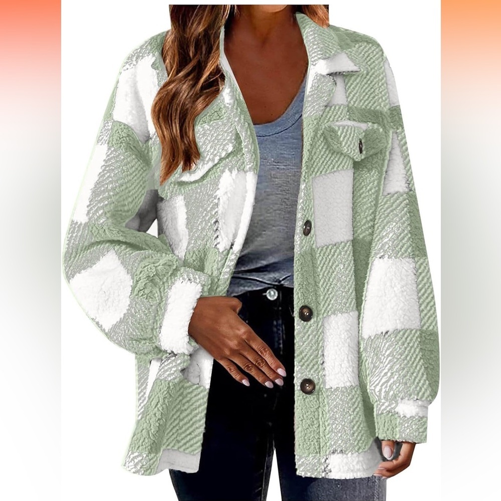 Fuzzy teddy plaid shacket